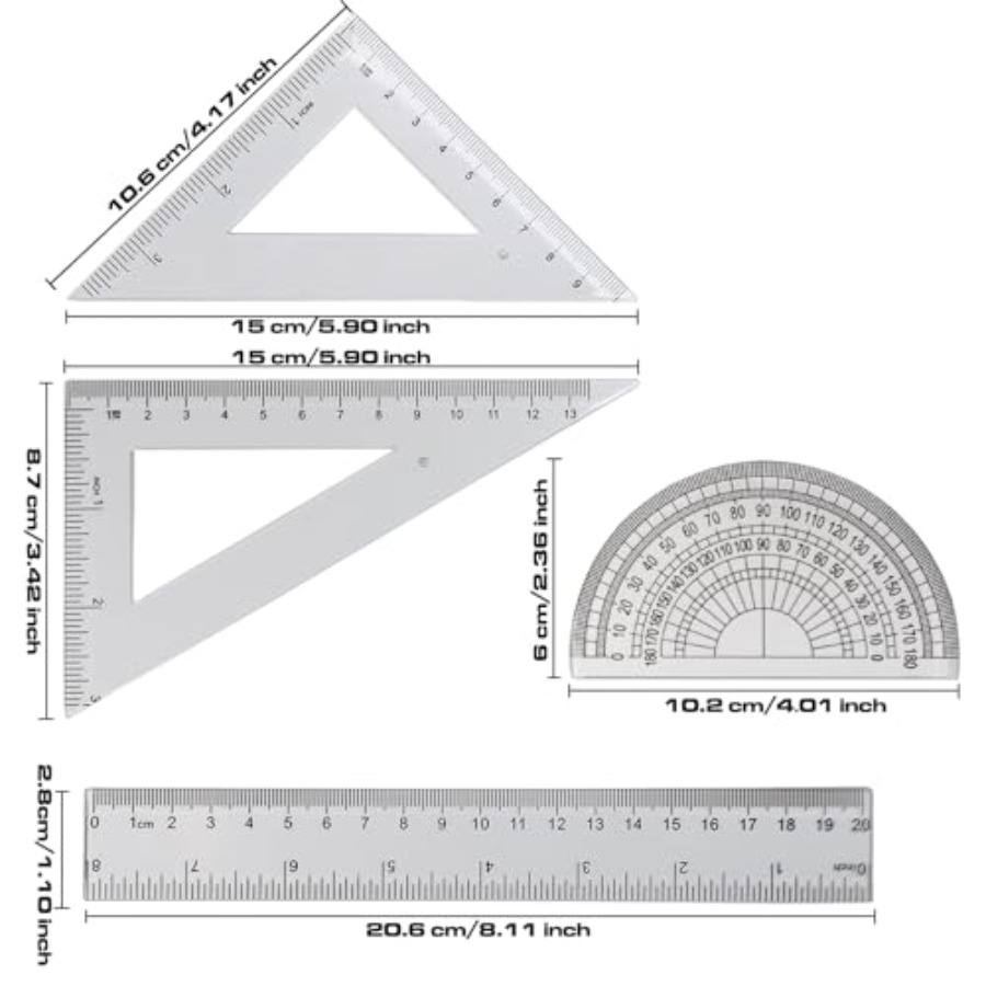 4 Pcs Math Geometry Set, Trans – обзор и цена Ruler Set Transparent