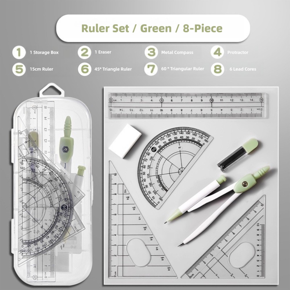 8PCS/Set Plastic Ruler Compass – обзор и цена Ruler Set Transparent